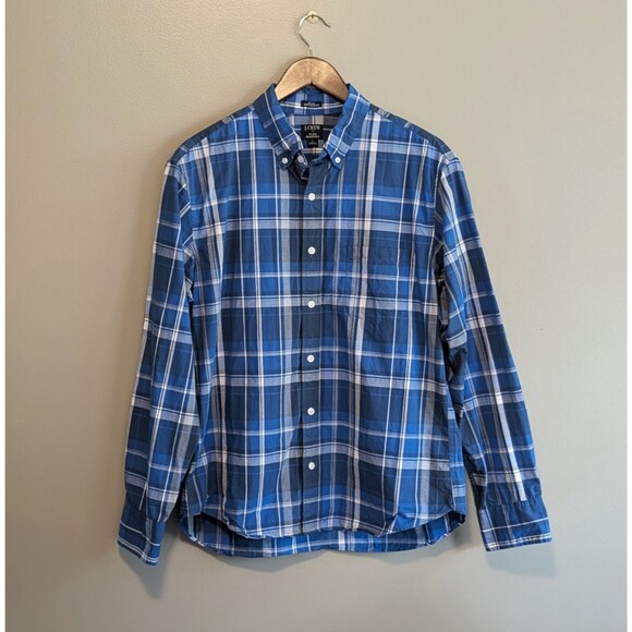 J.Crew Size Large Mens Shirt Untucked Slim Stretch Flex Washed Blue Button L - Picture 1 of 5